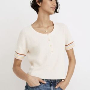 Madewell Henley Sweater Tee - Cream And Rainbow Stripe - Size XS